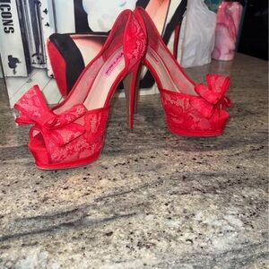 Betsey Johnson Red Lace Bow Heels